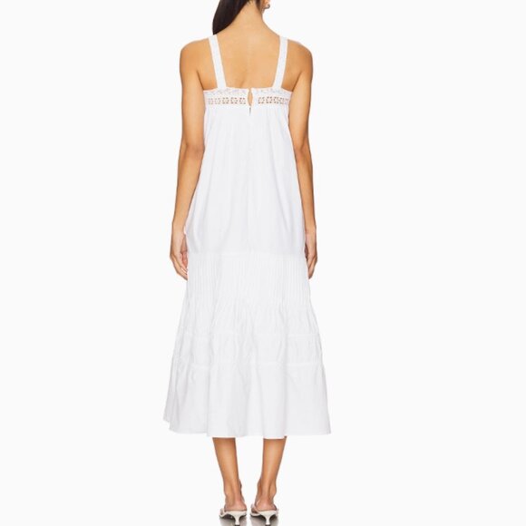NEW Maude Club Revolve Sylvie Midi Dress White Cotton Sleeveless Square-Neck Tie - Picture 12 of 15